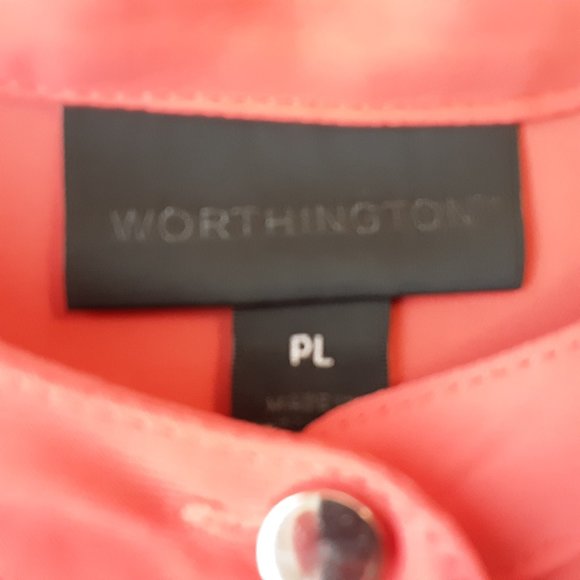 🌞 Worthington Coral Sheer Blouse | Silver Buttons, L - Picture 11 of 12